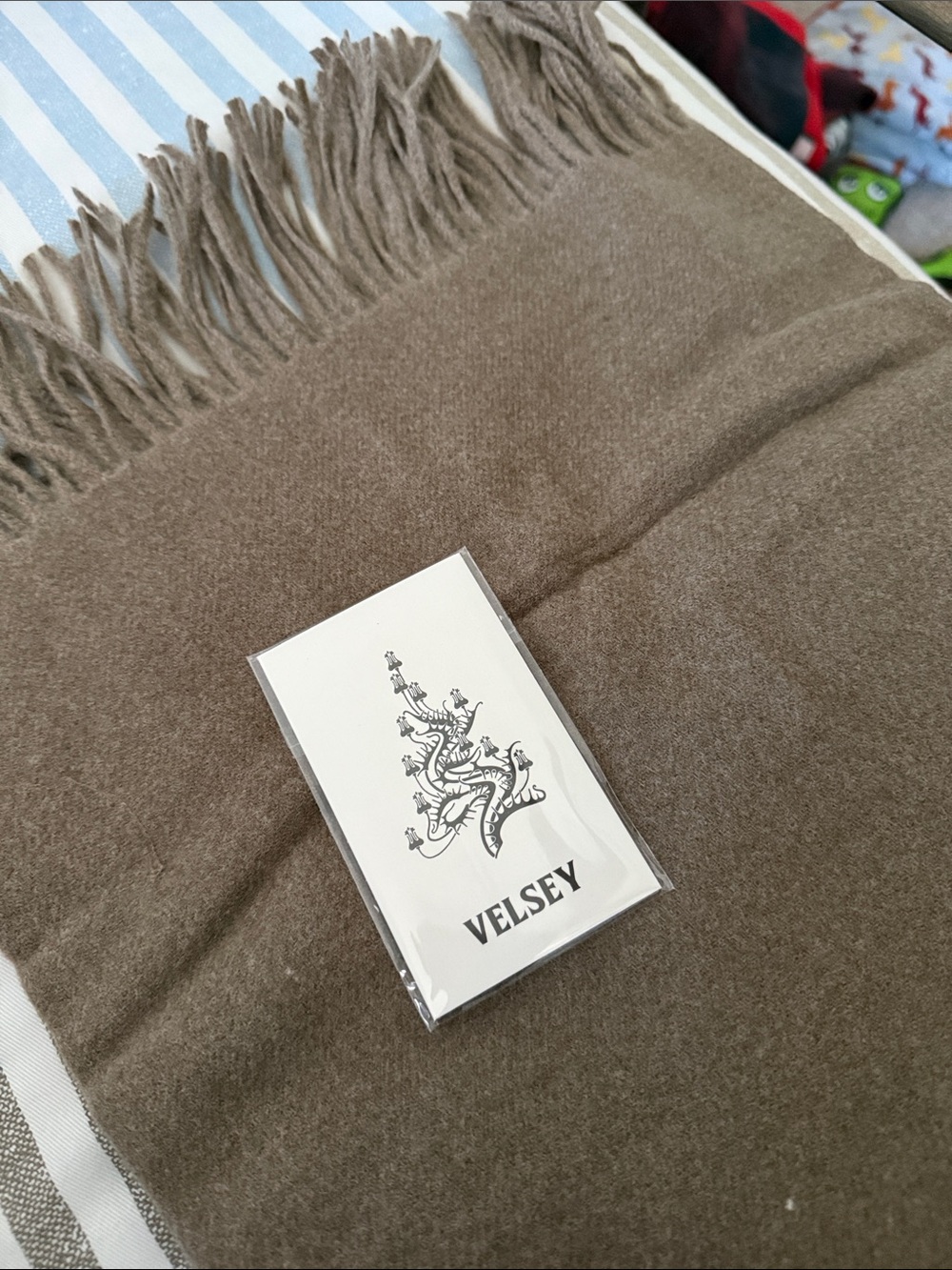 Fringed Wool-Blend Scarf/ Wrap in Taupe Brown